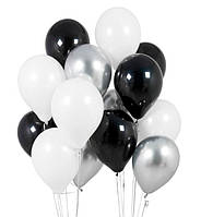 Воздушные шары "Set", Ø - 28 см., (14 шт.), Италия, цвет - серебро, черный и белый (металл