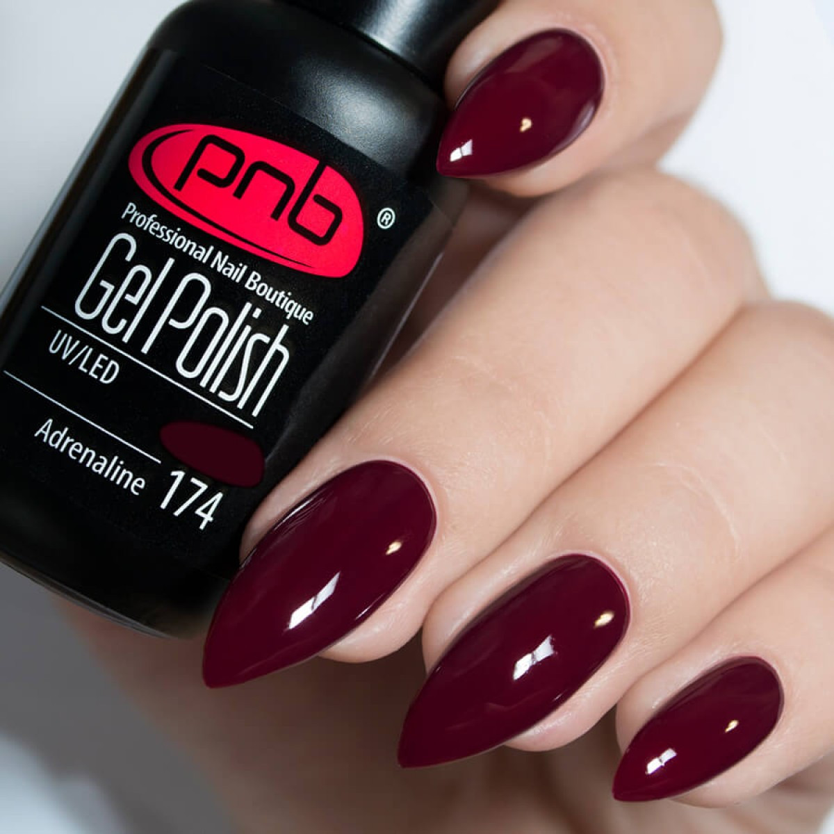 Гель-лак PNB №174  Adrenaline - глибокий темний винний, 8 мл