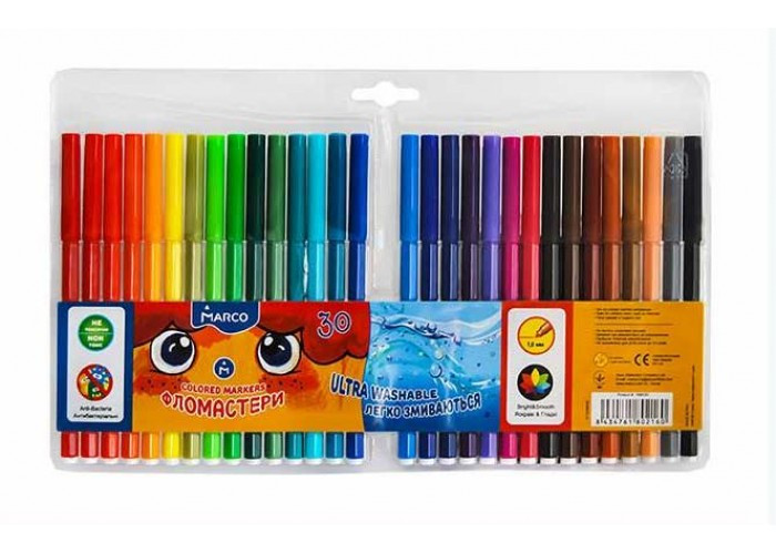 Фломастери Marco Super Washable 30 кольорів (1690-30), фото 1