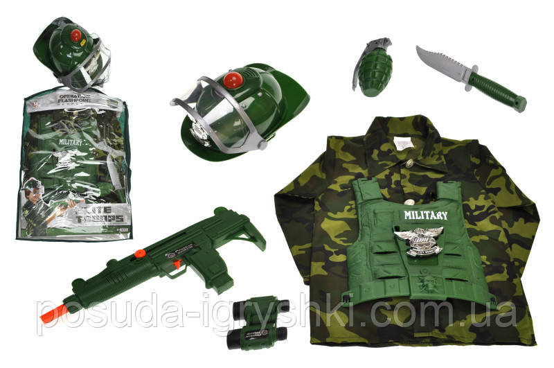 Набір військового (костюм 37*47см, шлем, пістолет, граната, ніж) в кульку M012A р.64*42*13.5см, фото 1