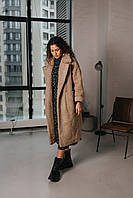 Модное зимнее пальто шуба эко-букле с поясом 42-48 размер разные цвета Капучино, 44