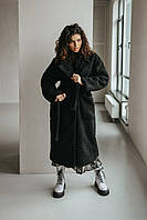 Модное зимнее пальто шуба эко-букле с поясом 42-48 размер разные цвета Черный, 42
