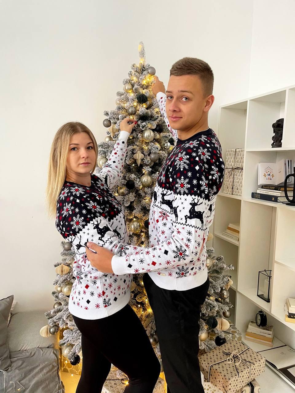Новогодние Свитера Парные Семейные с Оленями Темно Синий-белый L-XL ...