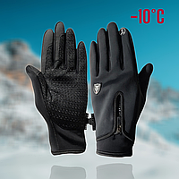 Спортивні сенсорні термо рукавички чорного кольору