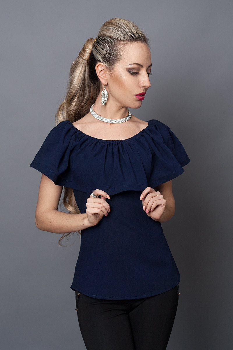 Блуза мод No494-4, розміри 40,42,44,46 темно-синя, фото 1