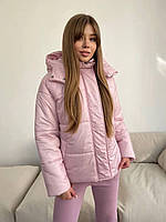 Женская оверсайз куртка на змейке, в расцветках (плащевка, силикон 200); 42-48 Пудровый, 42/44