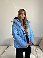 Женская оверсайз куртка на змейке, в расцветках (плащевка, силикон 200); 42-48 Голубой, 42/44