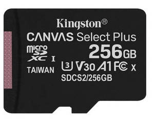 Карта пам'яті MicroSDXC 256GB UHS-I/U3 Class 10 Kingston Canvas Select Plus R100/W85MB/s (SDCS2/256GBSP)