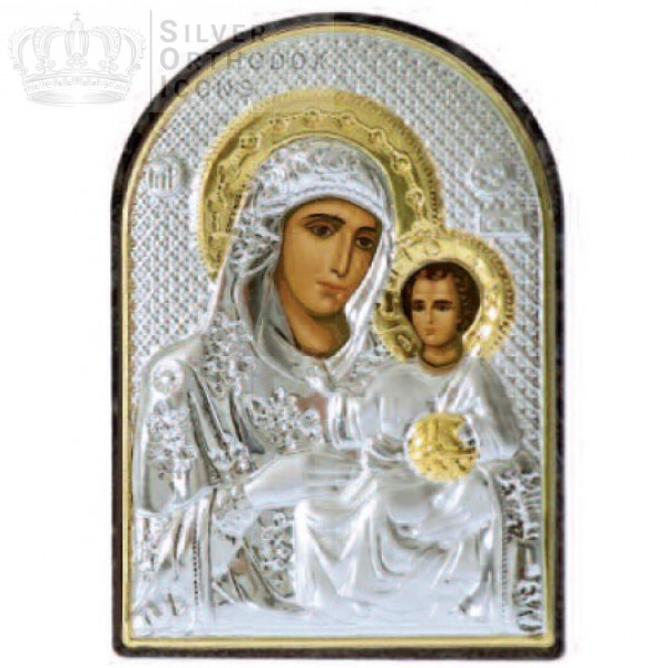 Ікона Єрусалимська Божа Матір 4,2х5,8см срібна на пластику арковоЇ форми, фото 1