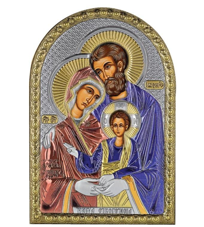 Ікона Свята Сімья 4,2х5,8см срібна на пластику покрита ємалью