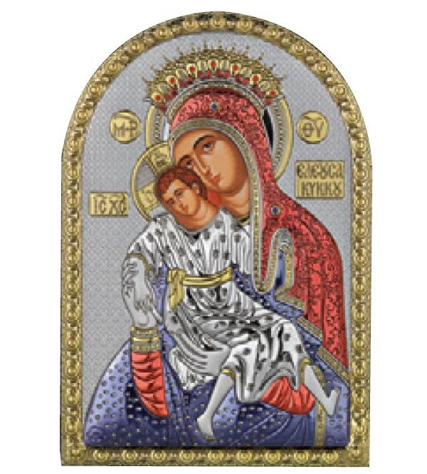 Ікона Божа Матір "Кікська Милостива" 5х7см срібна на пластику покрита ємалью