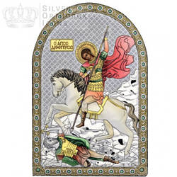 Ікона Святий Дмитрій 5х7см срібна на пластику покрита ємалью