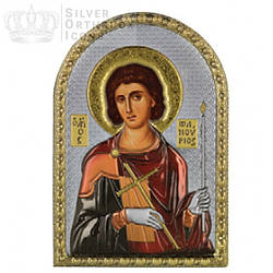 Ікона Святий Фануріос 5х7см срібна на пластику покрита ємалью