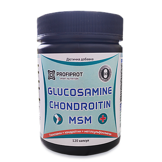 Для суглобів GLUCOSAMINE & CHONDROITIN + MSM PROFIPROT, 120 капс * 850мг, фото 2