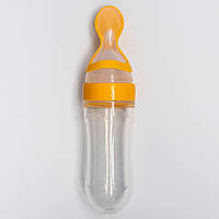 Силиконовая бутылочка с ложкой для кормления 120 мл. Желтая