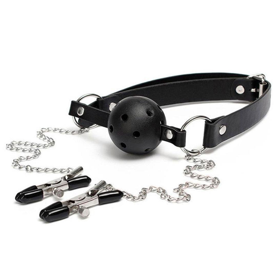 Кляп кулька з затискачами для сосків BDSM секс Бдсм атрибути