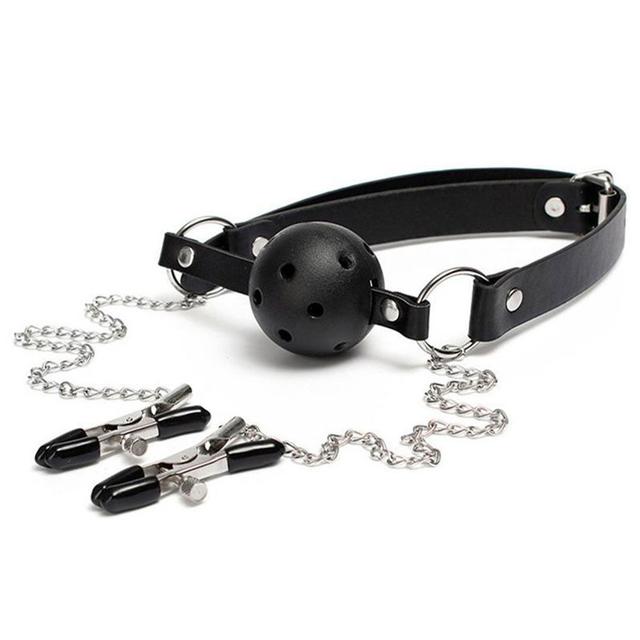 БДСМ Кляп із затискачами для сосків BDSM секс