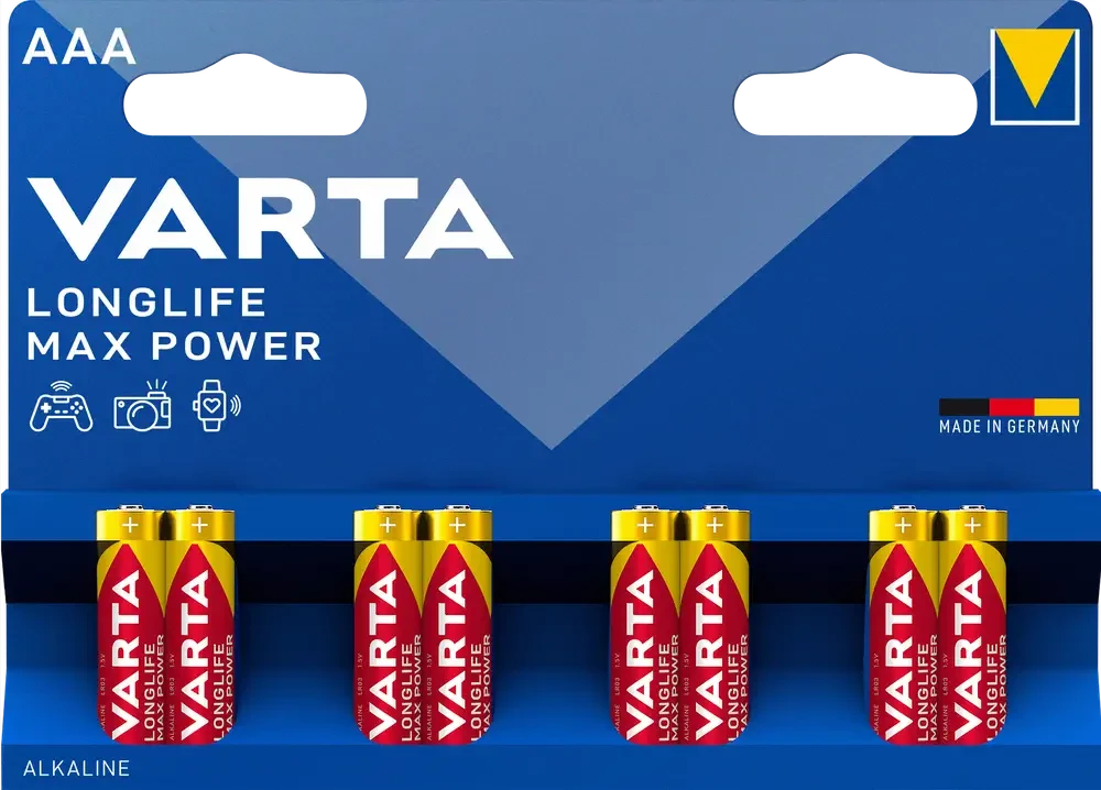 Батарейка Varta Longlife Max Power Alkaline LR03 (AАА), лужна, 8 шт., 20 грн/шт.