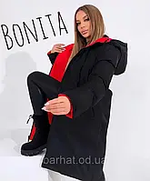 Женская зимняя двухсторонняя куртка в расцветках силикон 300 норма и батал новинка 2023 красно-чорна, 48\52