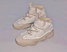 Теплі зимові кросівки Adidas Yееzy Boost 500 High Blush beige Winter fur Адідас Ізі високі бежеві з хутром, фото 5