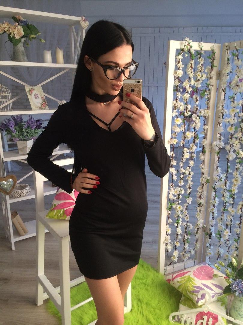 Облягаюча сукня з чокером на шиї, чорний 38, фото 1