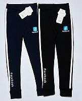 Спортивні штани-лосини для дівчаток чорні та сині з білими  лампасами р 122;128