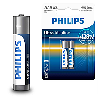 Батарейка AAA[LR03] 1.5v Philips Ultra Alkaline 2шт Up to +129% more power LR03E2B/10