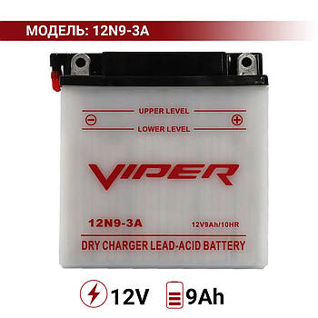Мото акумулятор 12V 9Ah VIPER 12N9-3A (Свинцево-кислотний)