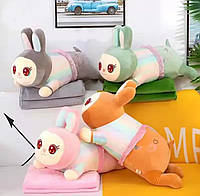 М'яка плюшева іграшка-подушка зайчик з пледом, новорічний подарунок для дітей 60см