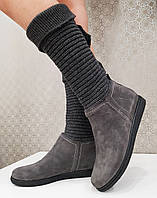 Якісні зимові замшеві стильні чоботи жіночі натуральні на низькому ходу зручні молодіжні теплі комфорт сірі 39 розмі Dj Salon 2023