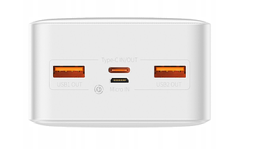 Зовнішній акумулятор Power Bank Baseus Bipow 30000mAh, 2xUSB, USB-C, 20W білий, фото 4