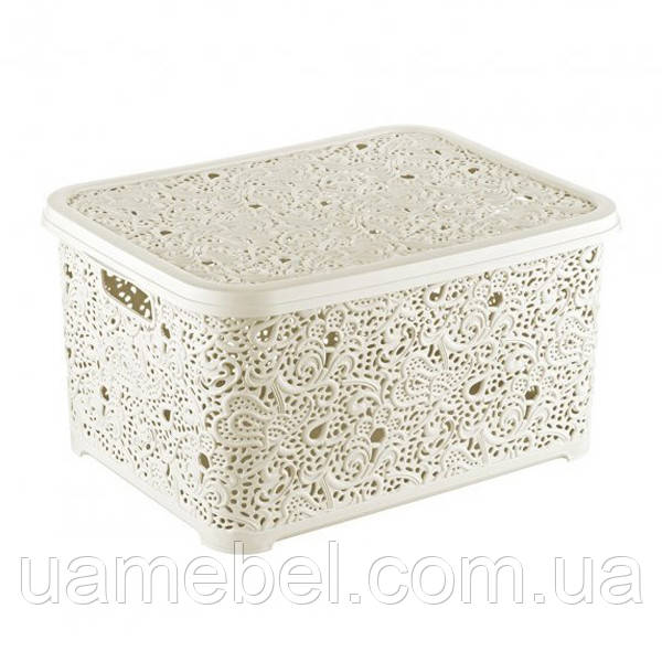 Кошик для білизни Ажурний з кришкою 377 Elif 10 л Бежевий