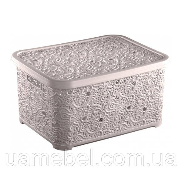 Кошик для білизни Ажурний з кришкою 377 Elif 10л Пудра