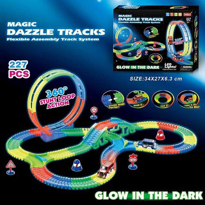 Гнучка перегонова траса Magic Dazzle Tracks неоновий трек 126, 227 дет, з машинкою на батарейках, підсвіткою, фото 1