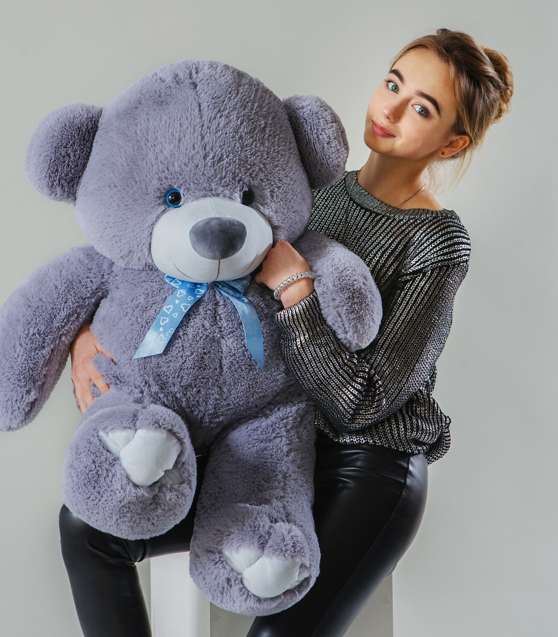 Великий плюшевий ведмідь 130 см плюшевий м'який ведмедик у подарунок для дівчини на будь-яке свято сірого кольору