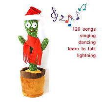 Новорічний Танцюючий кактус танцює, співає повторює звуки кактус у шапці Діда Мороза, фото 2