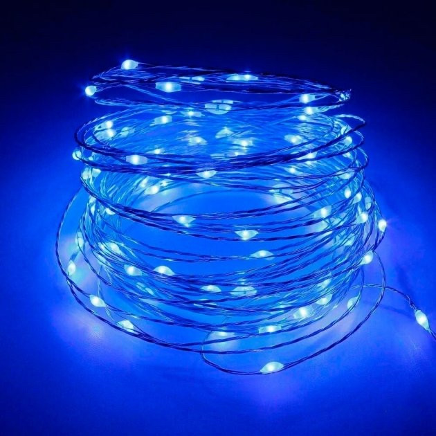 Гірлянда світлодіодна нитка Роса на батарейках 100ламп (LED) 10 м синя, фото 1