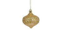 Елочное пластиковое украшение с декором из глиттера 8 см цвет золото