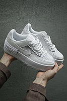 Белые кожанные кроссовки Nike Air Force 1 Shadow white / Найк Аирс форс Шадоу высокая подошва