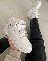 Жіночі білі кросівки Nike Air Force 1 high mid white / Найк Аір Форс високі білі. Натуральна шкіра