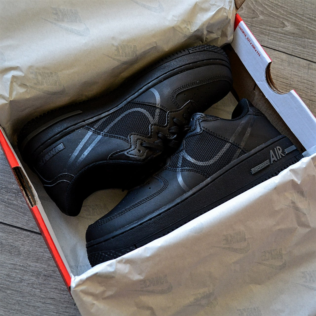 Мужские кроссовки Nike Air Force React black / Найк аир форс реакт черные .Натуральная кожа - фото 6 - id-p1722900543