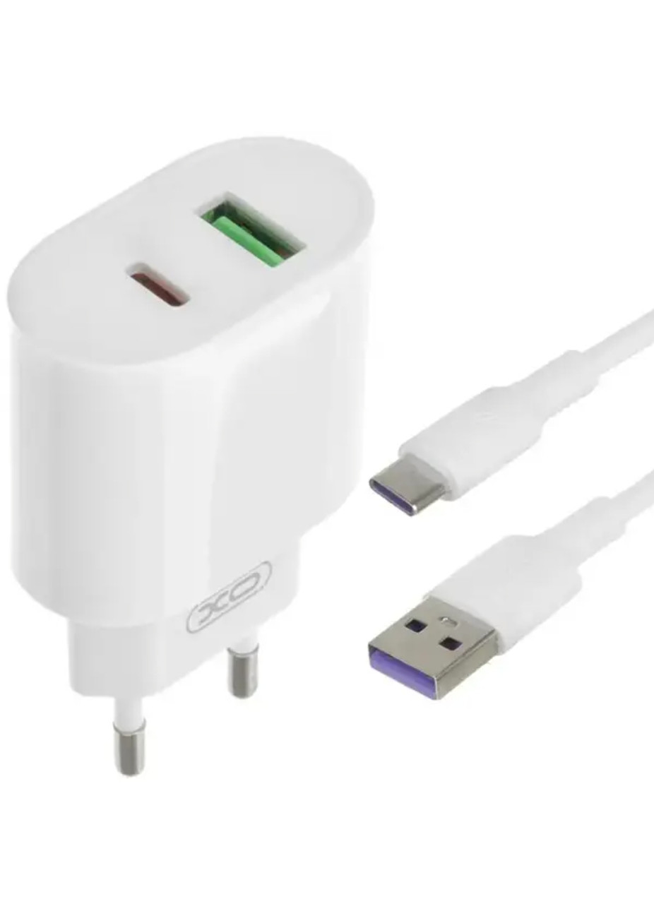 Блок живлення XO-L81A з кабелем Type C швидка зарядка QC 3.0 USB 18W + Type C (PD 20W)