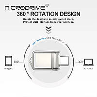 USB/Type-C флешка метал Flash Drive 64 гб 2.0 ABC Срібло