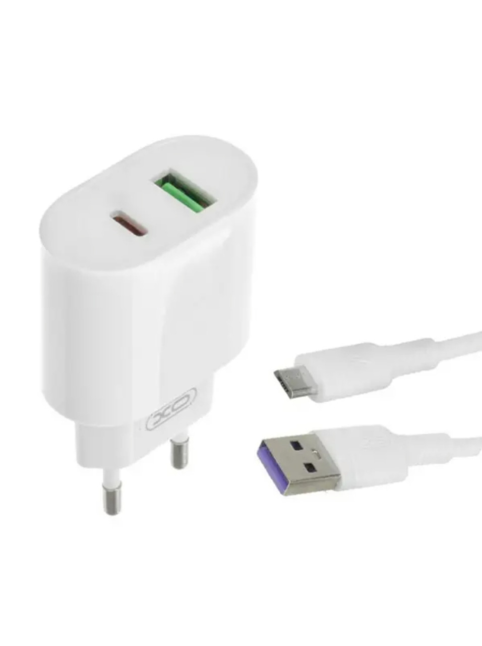 Блок живлення XO-L81A з кабелем Micro USB швидка зарядка QC 3.0 USB 18W + Type C (PD 20W), фото 1