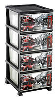 Комод Элиф пластиковый 4 ящика с рисунком Лондон Автобус (Elif Plastik)