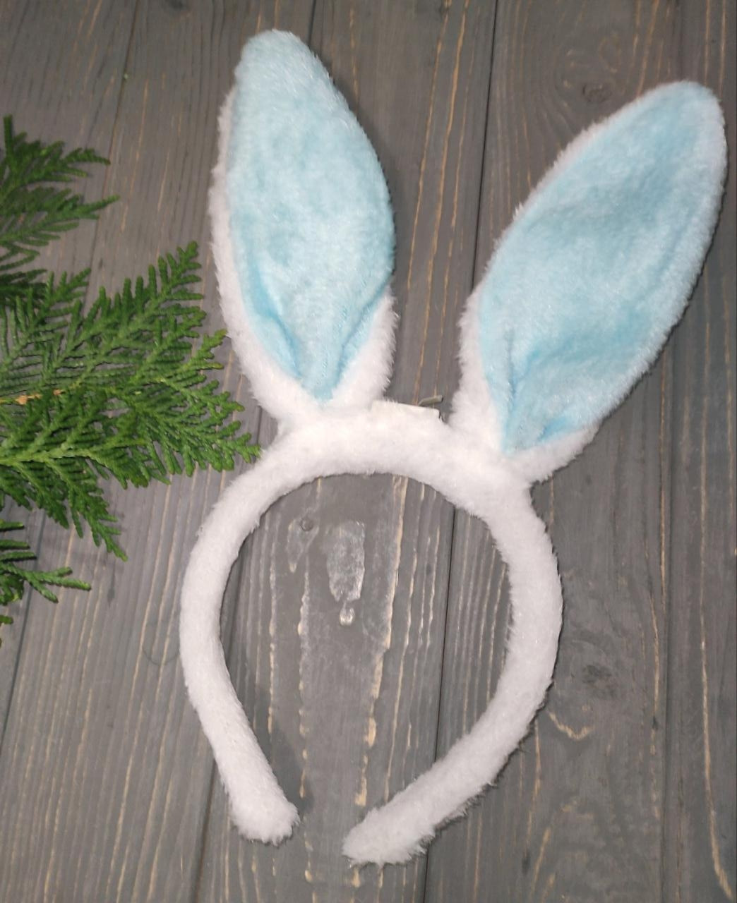 Вушка зайчика обідок. Обруч Вушка зайця з хутром блакитні, фото 1