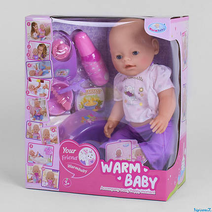 Дитячий функціональний пупс їсть і ходить у туалет Warm Baby WZJ 058 А-584 інтерактивний з аксесуарами, фото 1