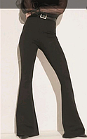 Стильные облегающие женские брюки леггинсы клеш итальянский трикотаж черный 42-44