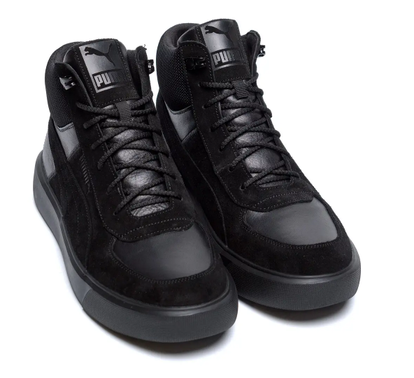 Чоловічі зимові шкіряні черевики Pm Black Leather, фото 1