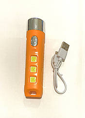 Ліхтар ручний акумуляторний світлодіодний 1186 з боковим підсвічуванням COB та USB зарядкою Помаранчевий